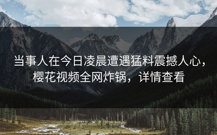 当事人在今日凌晨遭遇猛料震撼人心，樱花视频全网炸锅，详情查看